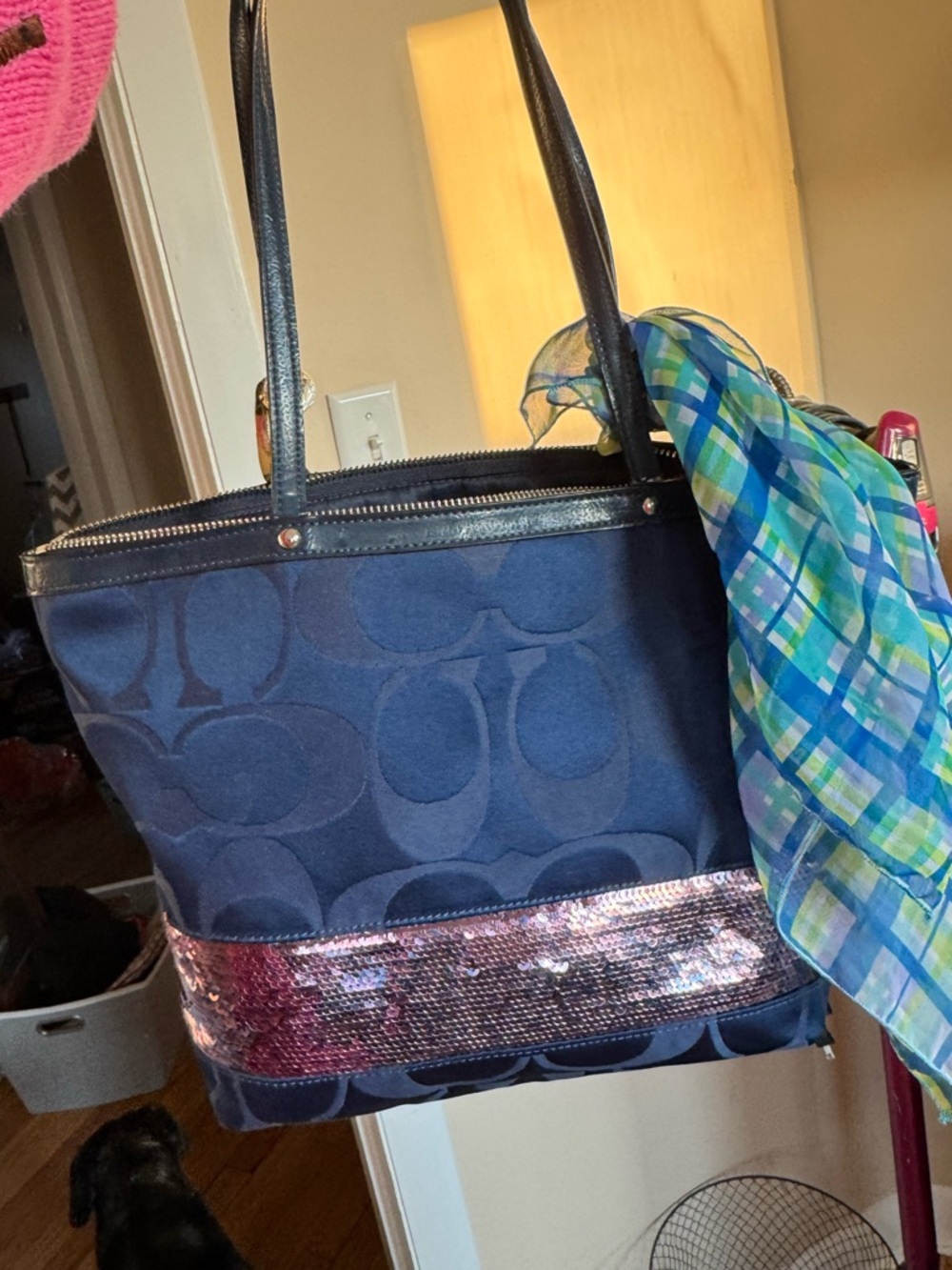 Navy COACH !! 2011 coach bag Tote Bag with Sequin Accent
